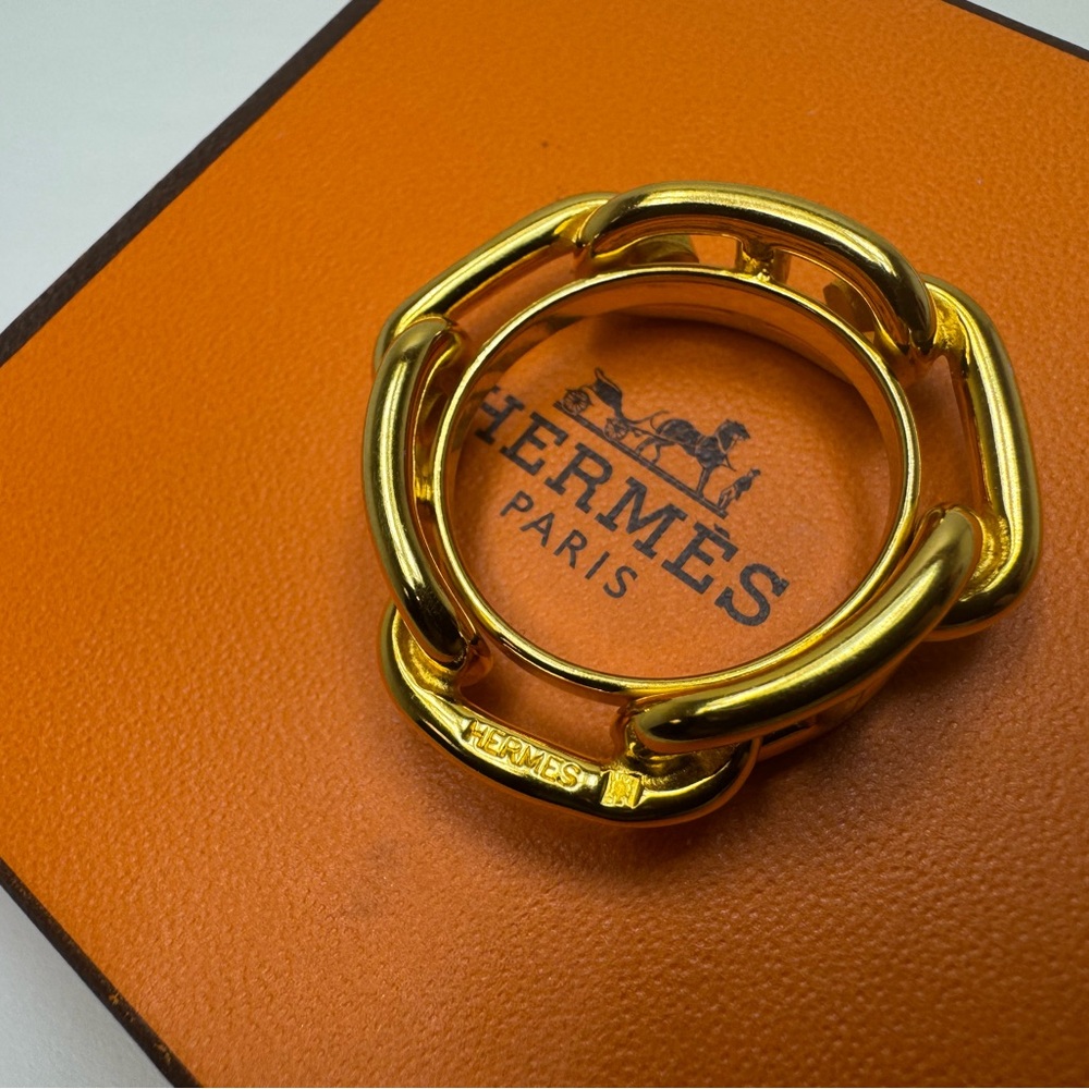 Hermès Scarf Ring Chaine d’Ancre Vintage Gold Anchor Link Rare 1990s Boxed - Picture 5 of 9